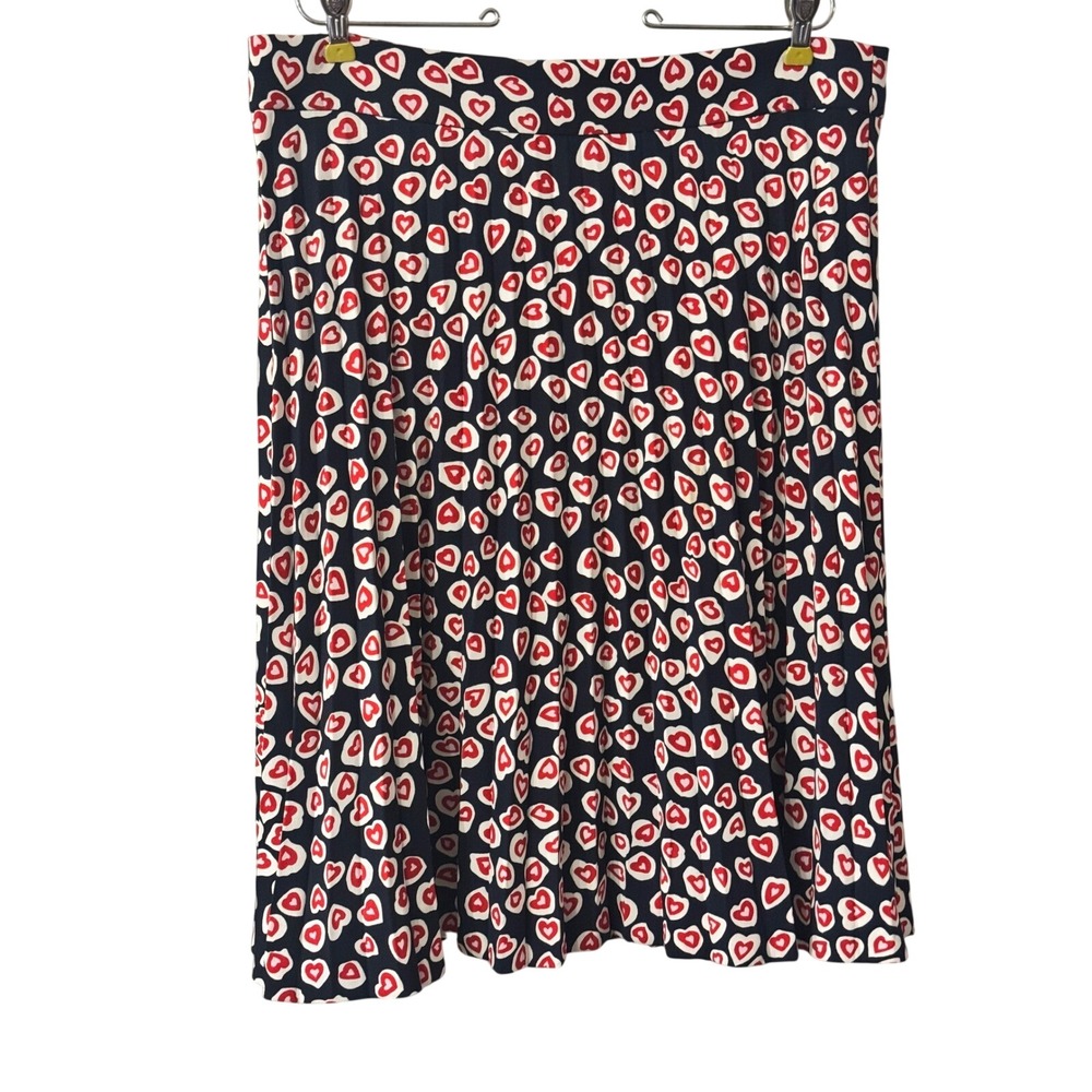 J.Crew Navy Blue Heart Print A-Line Skirt Red White Hearts L3120 Size 16